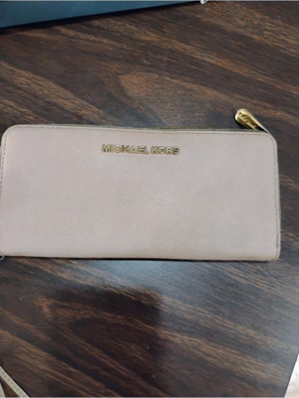 Michael Kors Nude Leather Zip-Around Wallet with Gold Hardware
